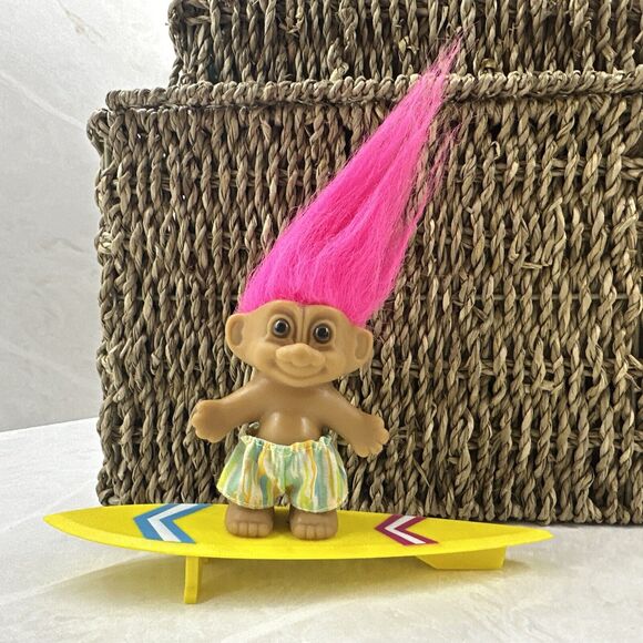 Russ Other - Vintage 1990's Surfer Troll Doll Yellow Surfboard Pink Hair Russ